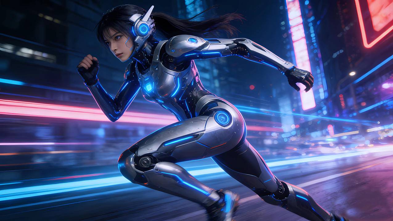 奔跑的机甲少女 赛博朋克 4k壁纸