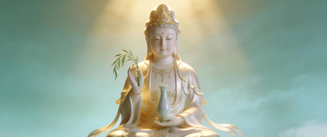 观音菩萨神像光影3440x1440带鱼屏壁纸