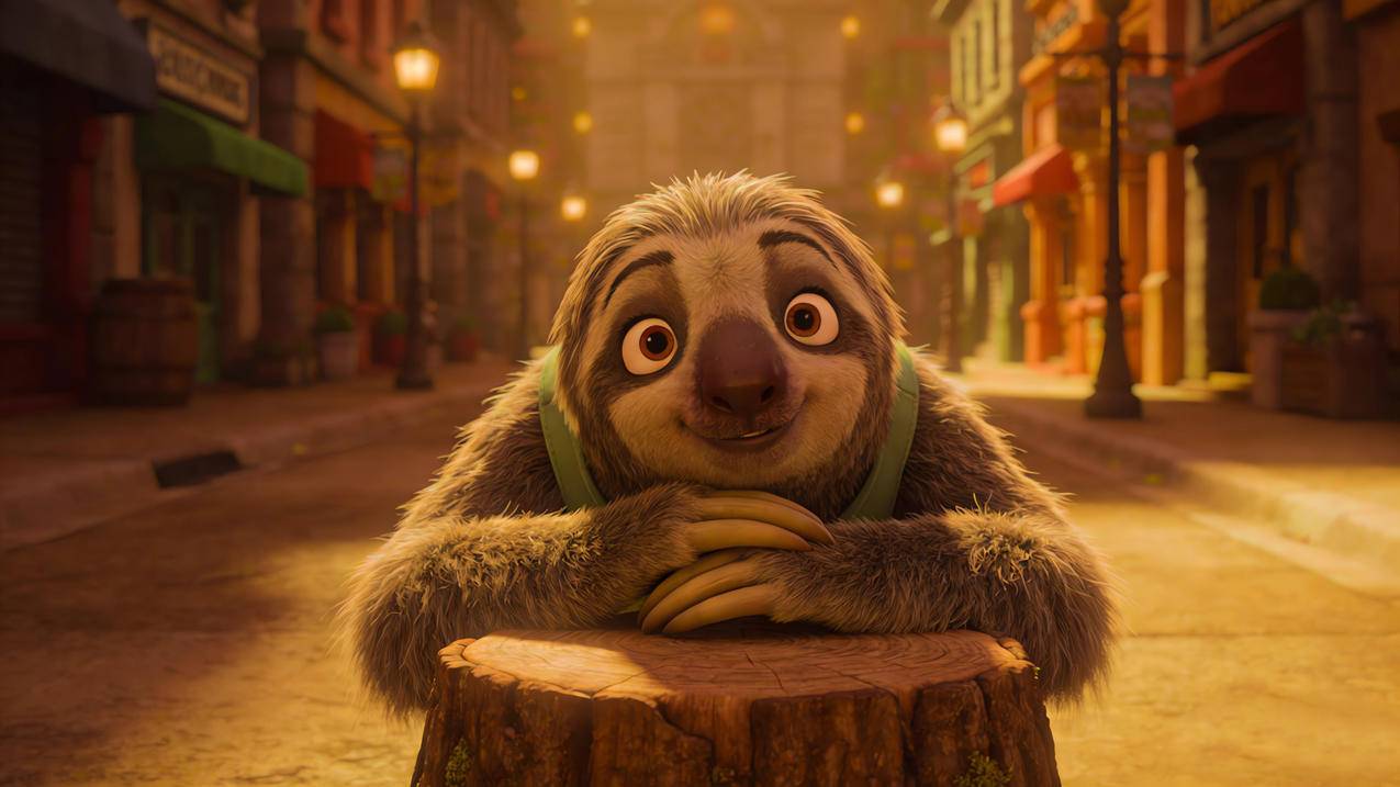 树懒闪电 疯狂动物城 街道 树桩 4K壁纸