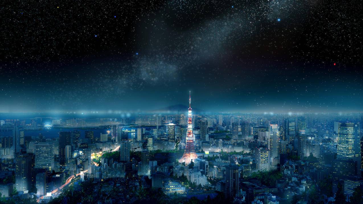 东京,城市,夜晚,星空,4K动漫壁纸