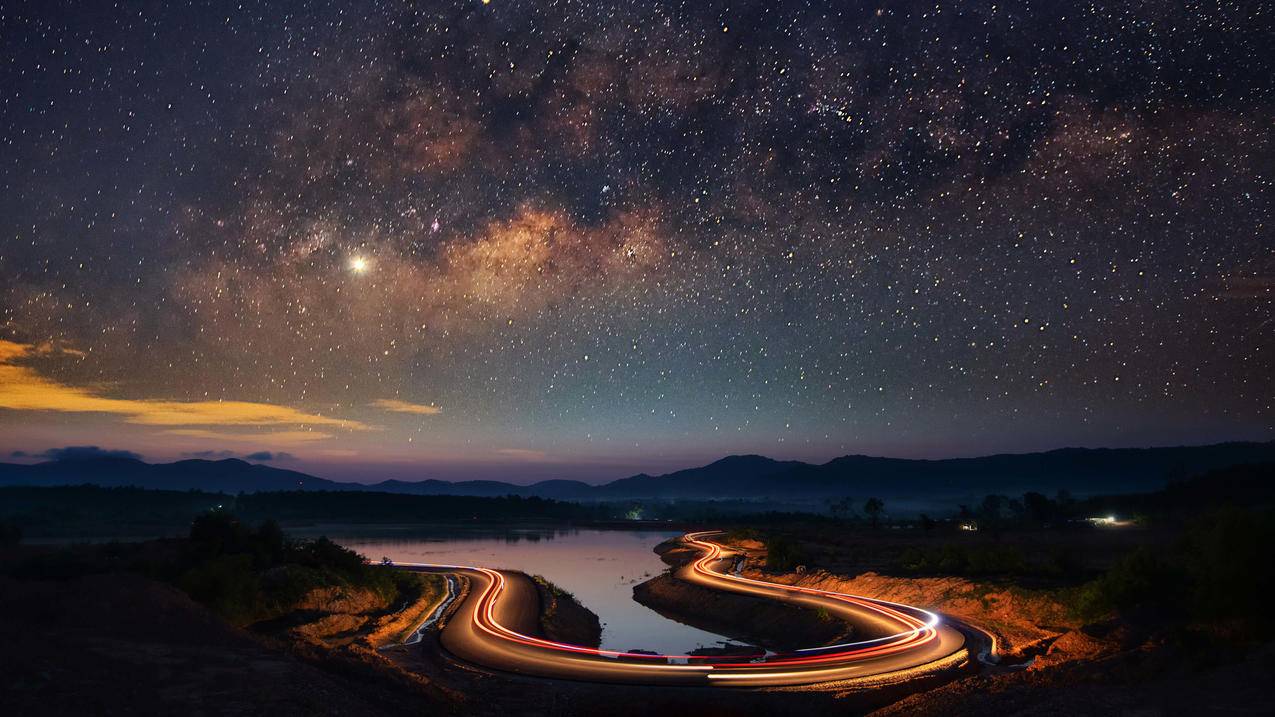 星空,公路,夜景4k电脑壁纸3840x2160