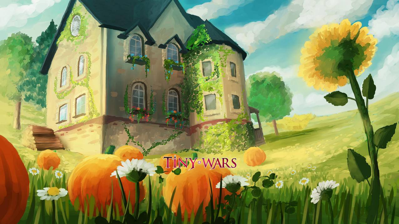 城堡,花园,草丛,树木,唯美风景插画,4k动漫壁纸