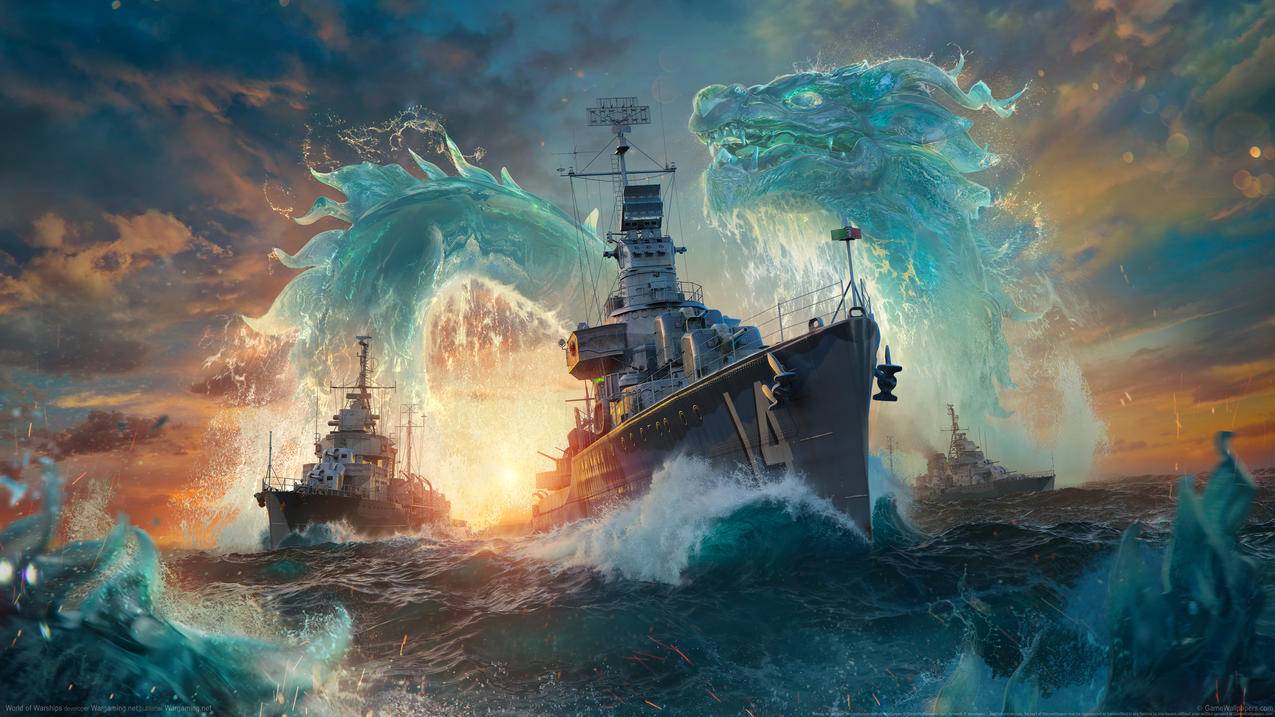 《战舰世界-World,Of,Warships》,水龙,战舰,4K高清壁纸