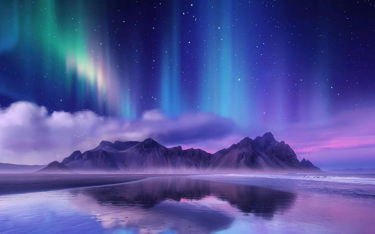 星空 极光 海岸 小山 4K风景壁纸3840x2400