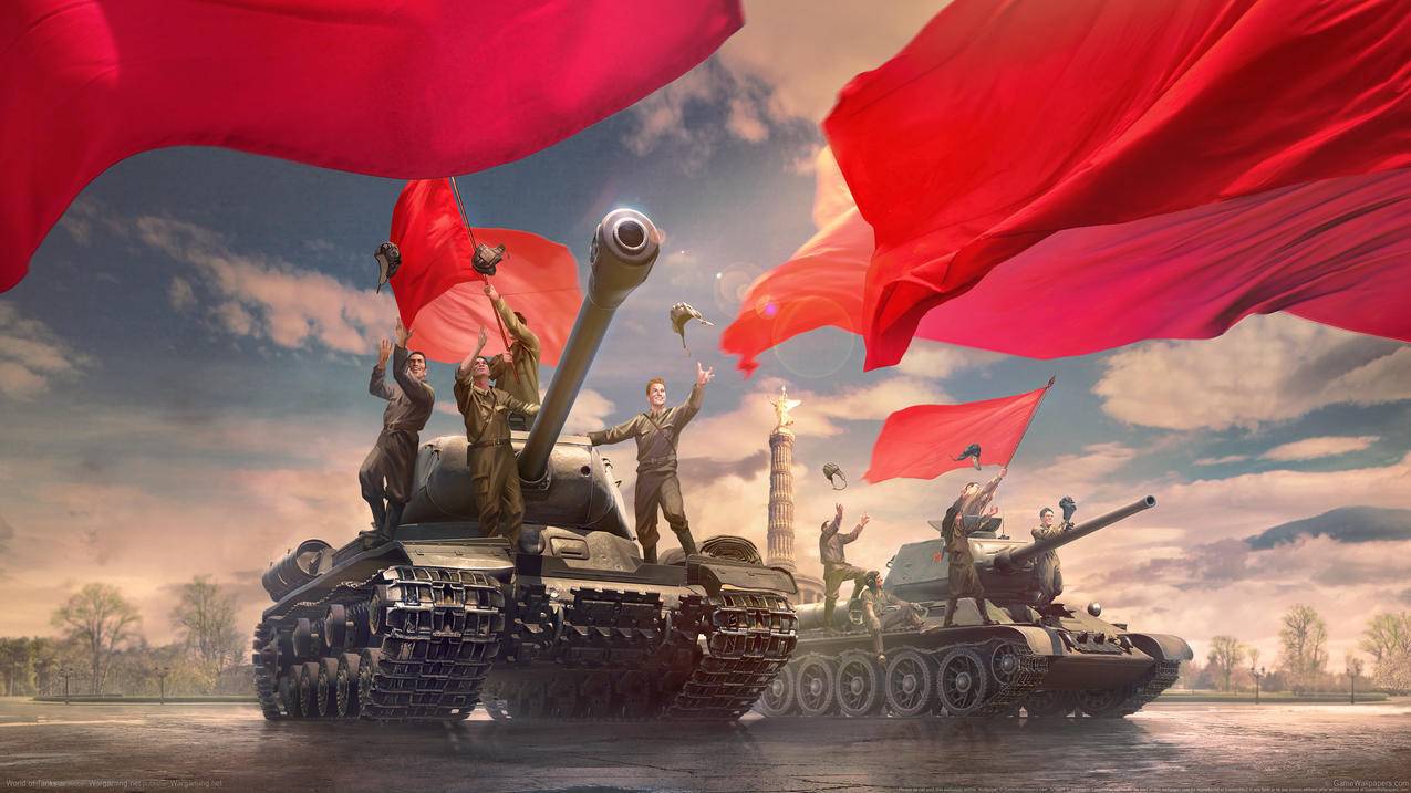 《坦克世界-World,of,Tanks》坦克,红旗,军人,4K高清壁纸
