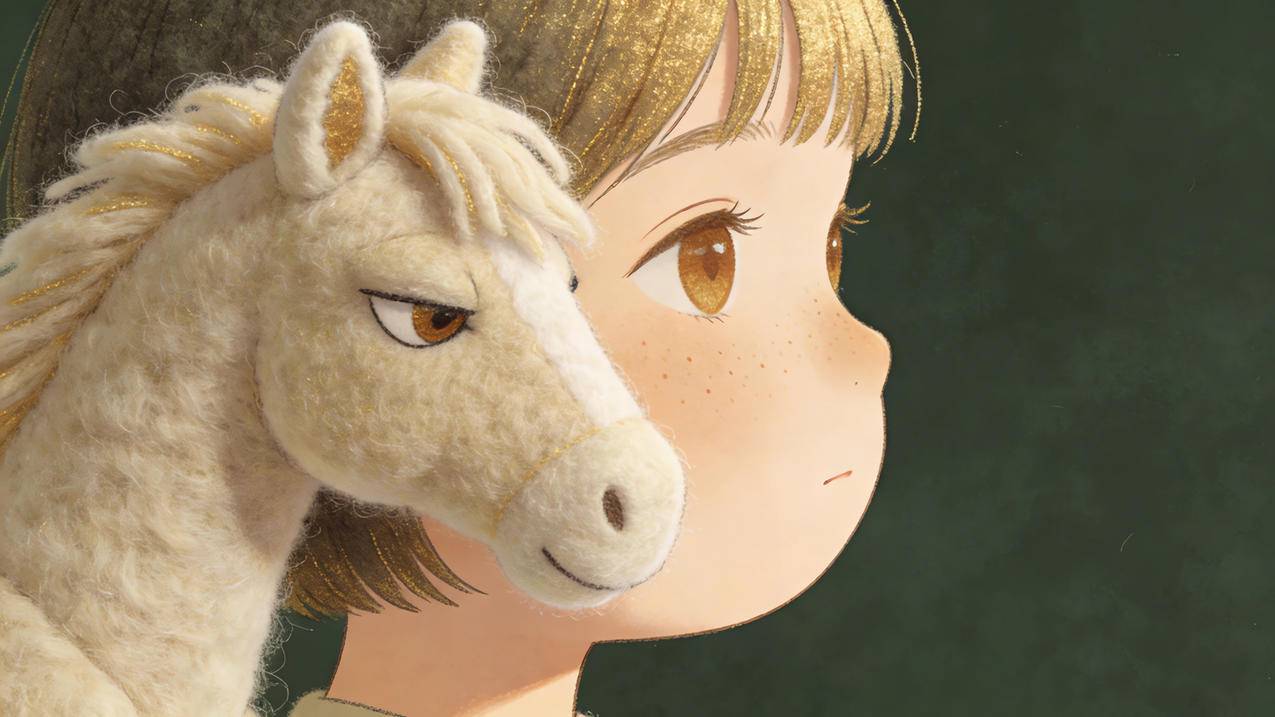 毛绒的马和金发小女孩4K壁纸3840x2160