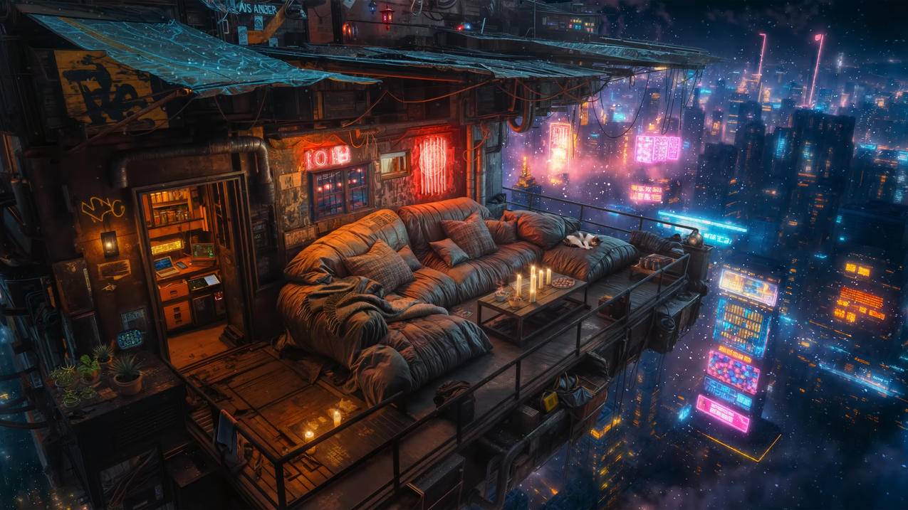 高层房子 迷幻赛博朋克城市 4K风景壁纸3840x2160