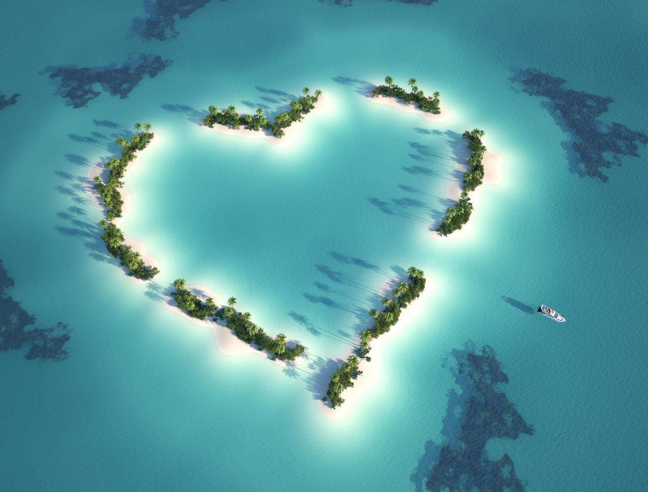浪漫心形岛屿,4k高清风景壁纸