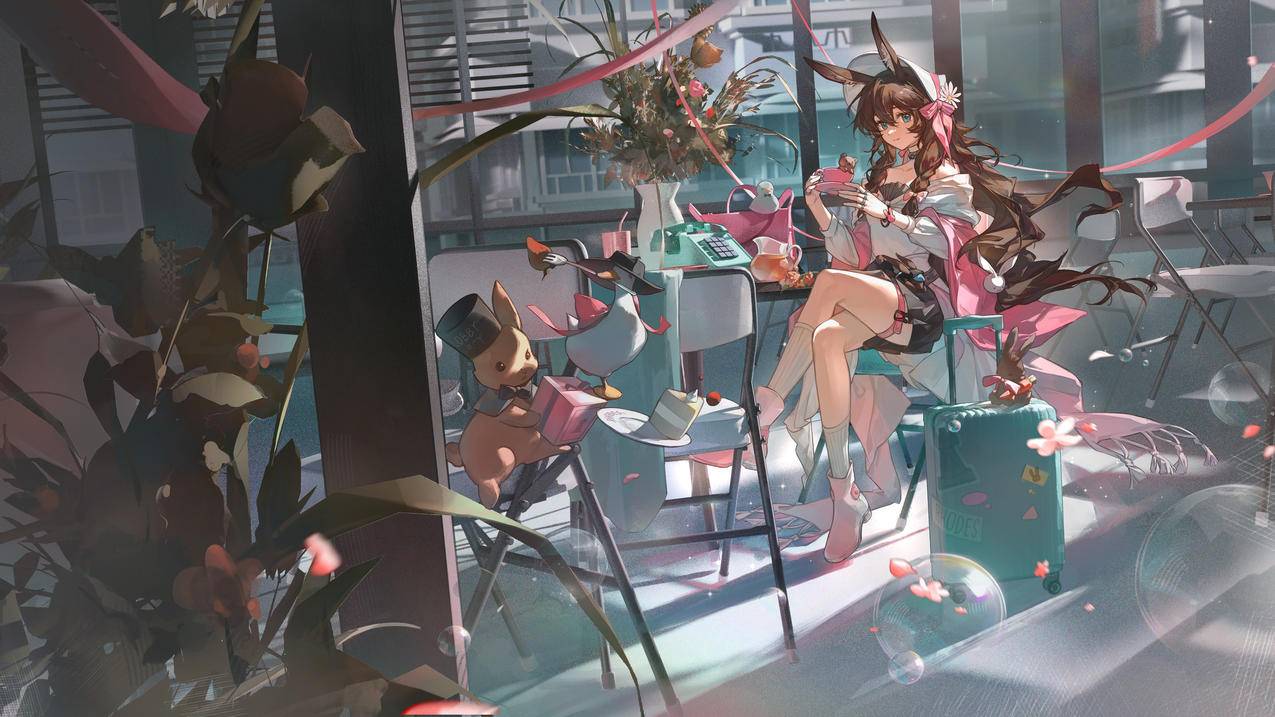 明日方舟阿米娅 兔女郎 游戏女孩 坐着 4K壁纸