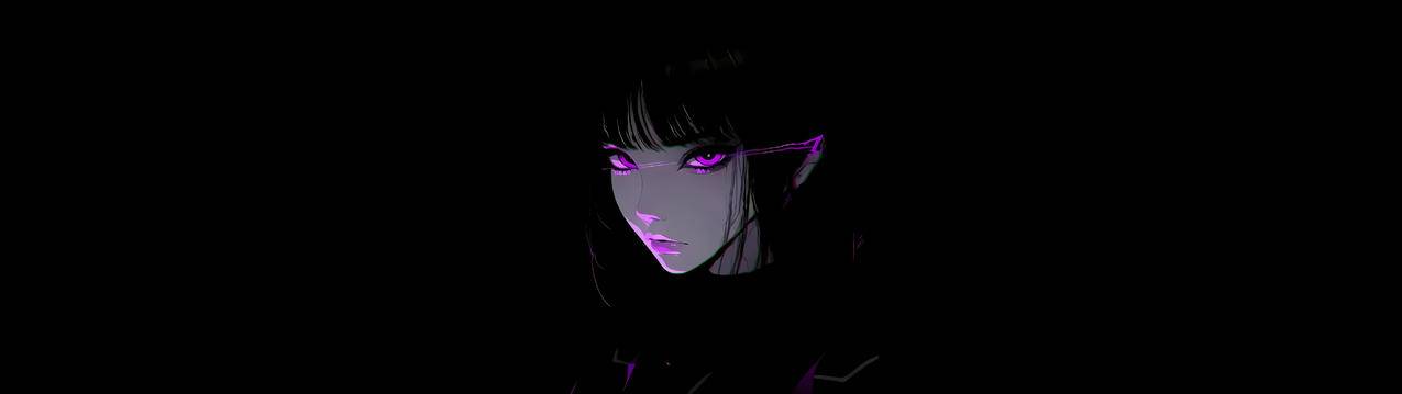 暗黑紫色眼睛动漫美女5120x1440带鱼屏壁纸