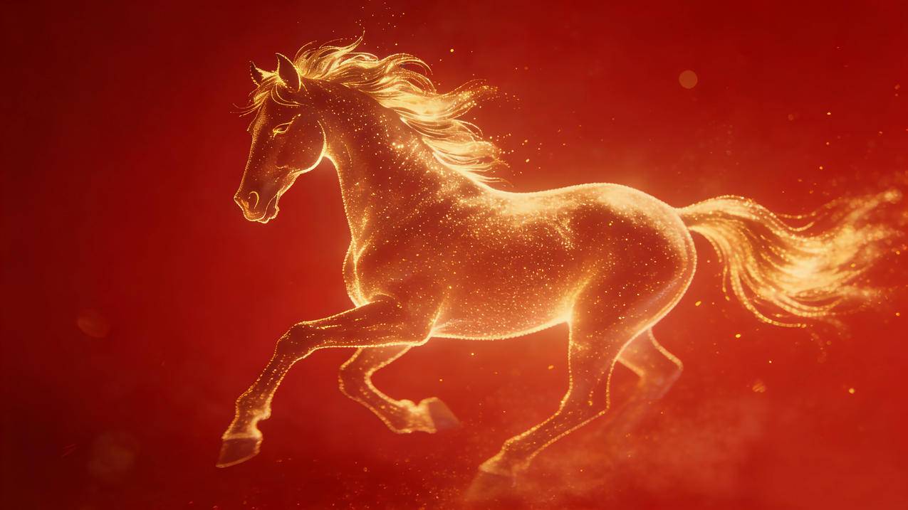 金色的马 红色喜庆背景 4K高清壁纸3840x2160