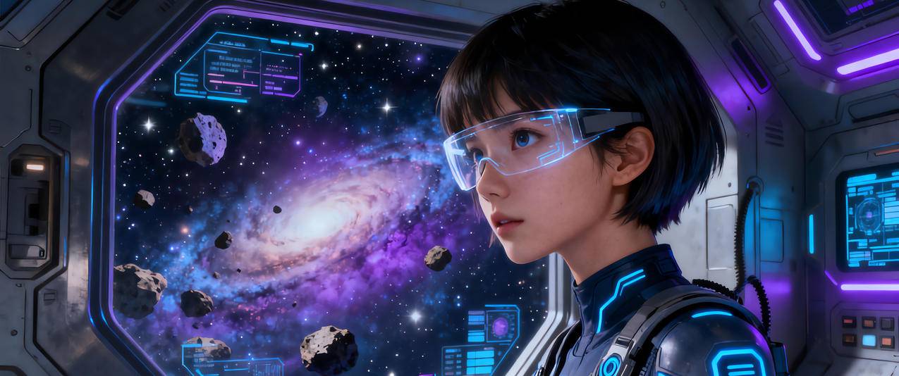太空舱 女孩 短发美女 科幻 星空 赛博朋克3440x1440带鱼屏壁纸