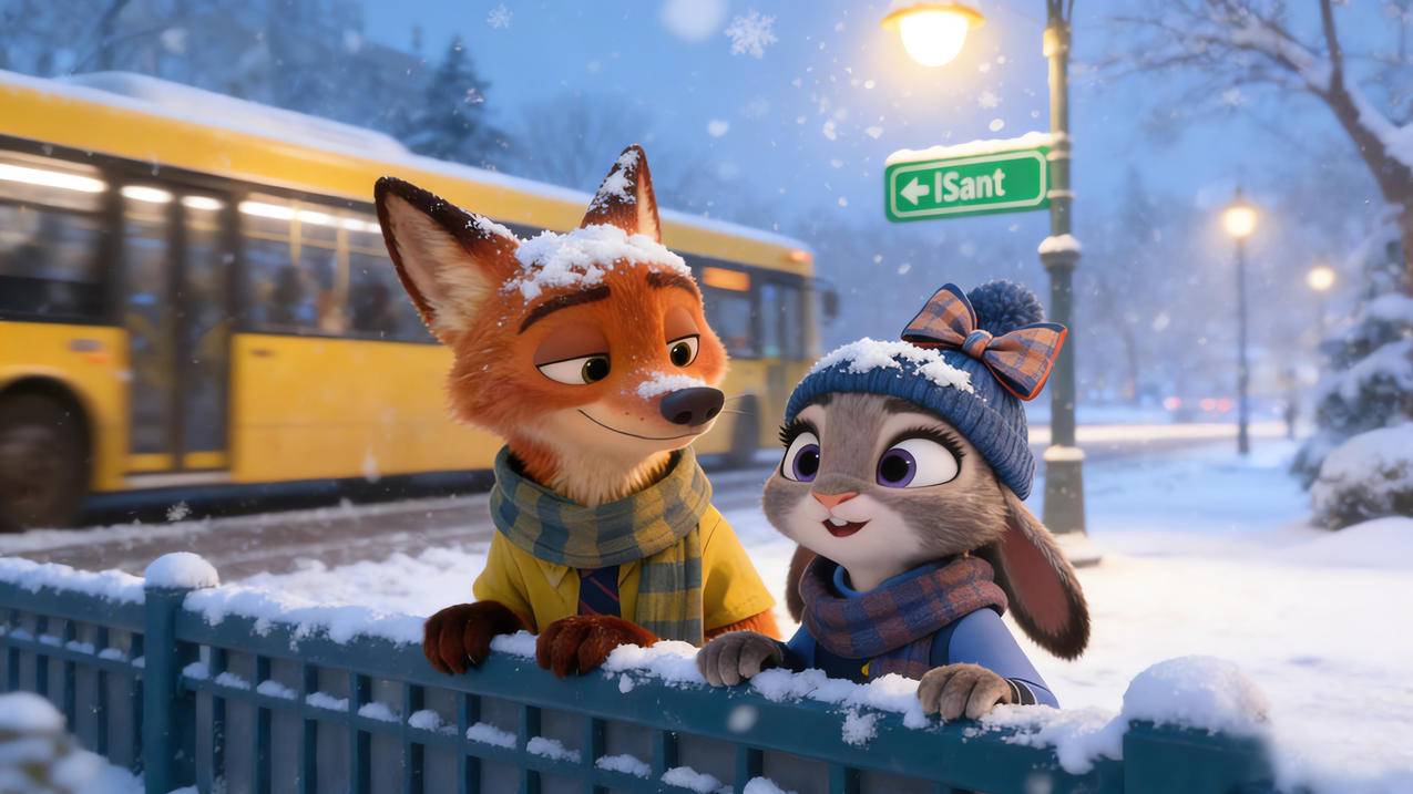 冬季 公交车 朱迪狐尼克4K电脑壁纸3840x2160