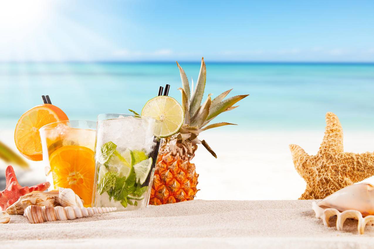 大海,海星,鸡尾酒,水果,菠萝,4k高清图片