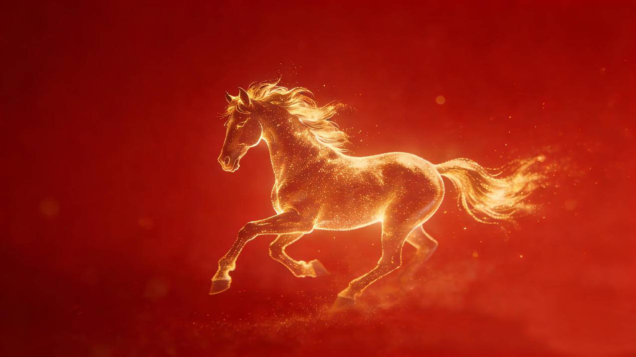 金色骏马 红色背景 高清4K电脑壁纸3840x2160