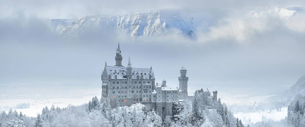 新天鹅堡雪景3440x1440带鱼屏壁纸