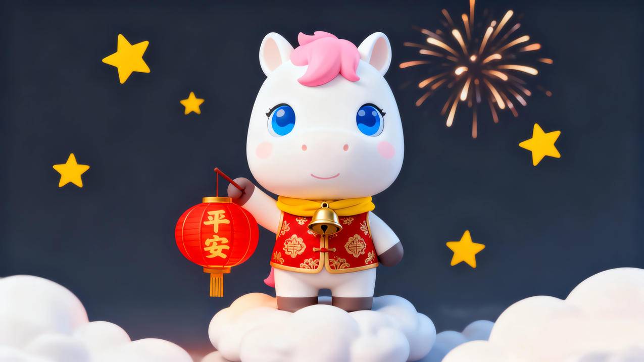 2026马年 可爱小马 灯笼 平安 简单新年背景4k壁纸