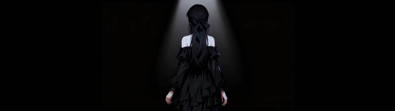 蒙眼美女背影 光影 暗色系 5120x1440超宽屏壁纸