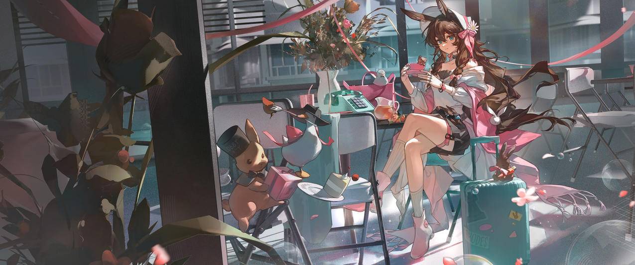 明日方舟阿米娅 兔耳朵 3440x1440带鱼屏壁纸