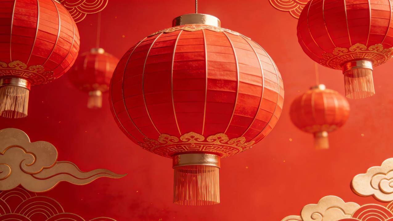 灯笼高清图片素材 红色背景 5k壁纸