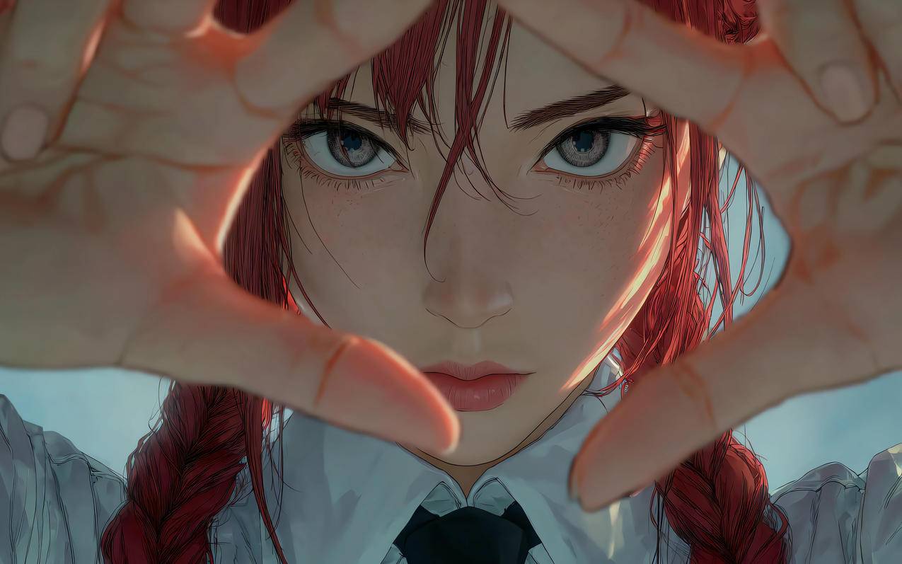 女孩 脸 眼睛 红色辫子 手势 4K壁纸 3840x2400