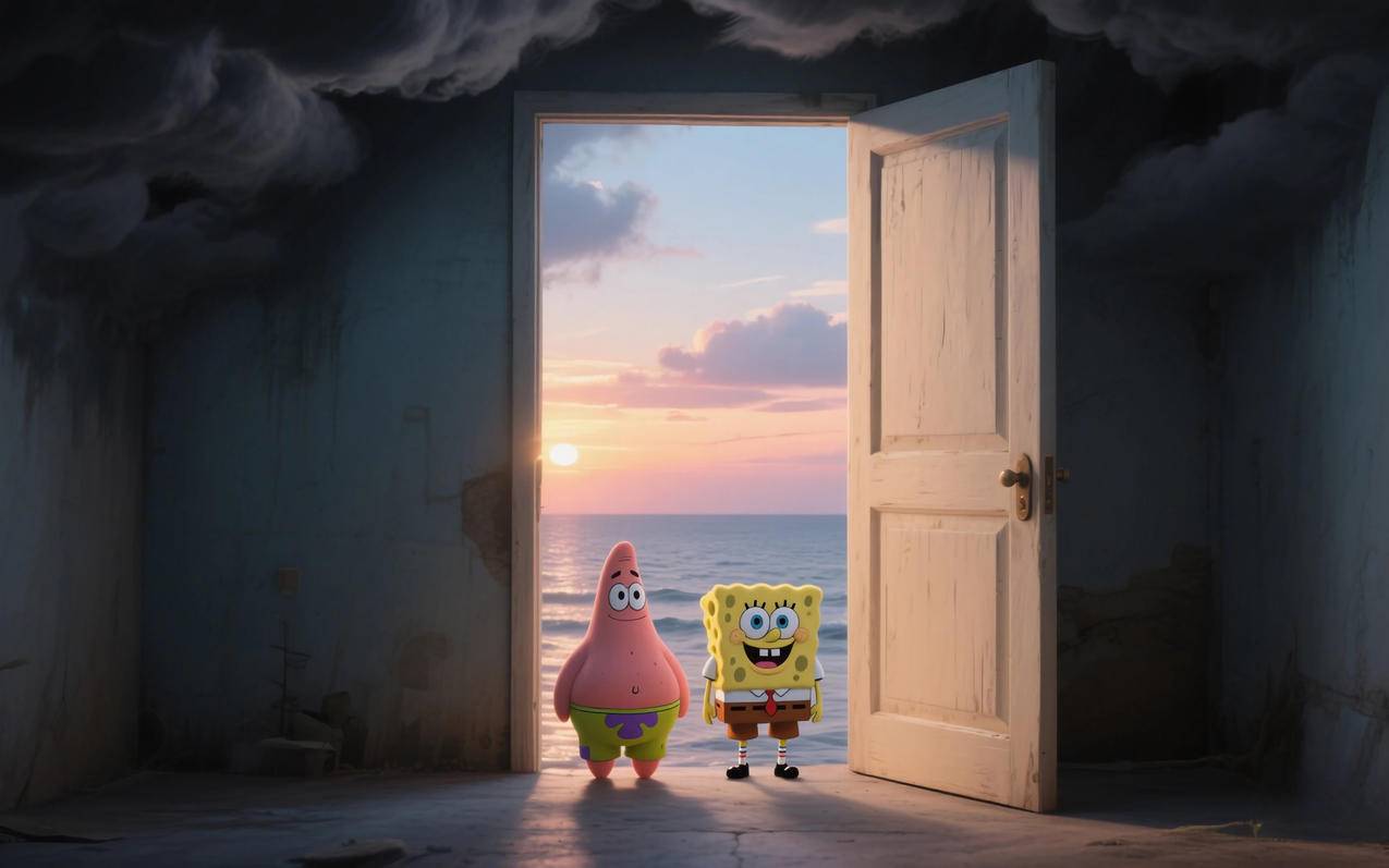 海绵宝宝和派大星 门 大海 车机高清壁纸下载3200x2000