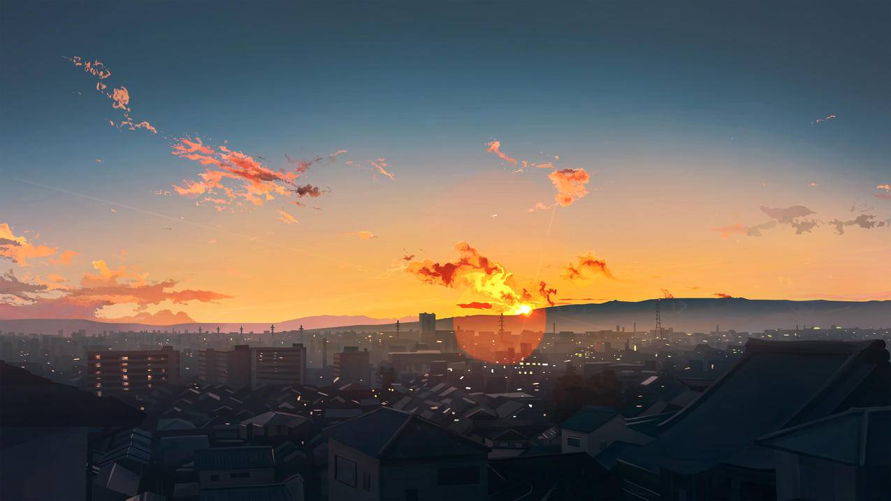 天空,夕阳,插画风景,4k高清壁纸