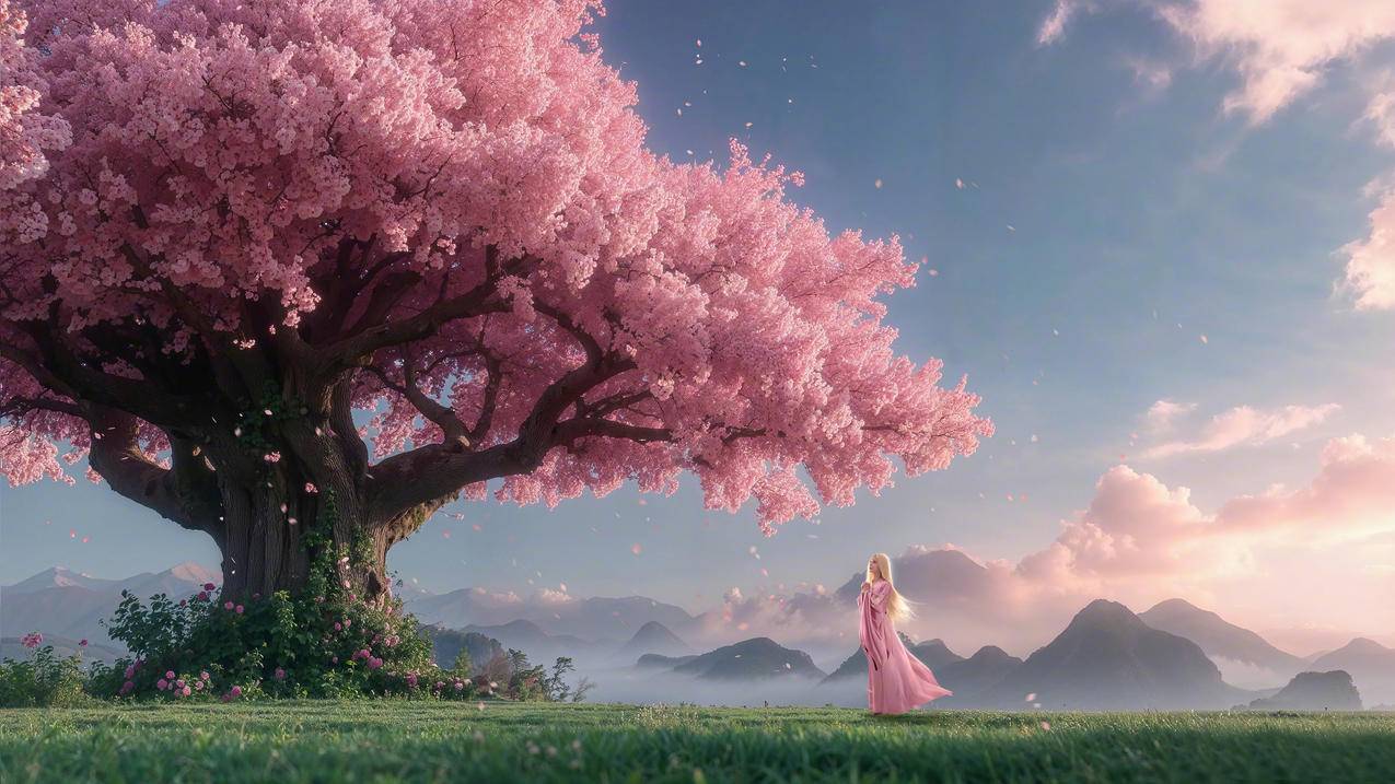 大树 粉色的树叶 花 唯美 4k壁纸 3840x2160