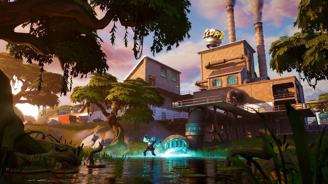 《堡垒之夜fortnite》河水,房屋,树,荷叶,4K高清游戏电脑壁纸