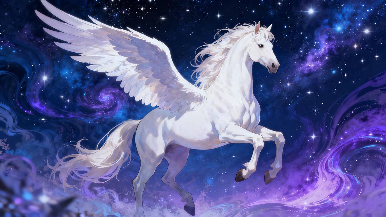 2026年马年素材图片 白马 飞马 梦幻星空4k壁纸