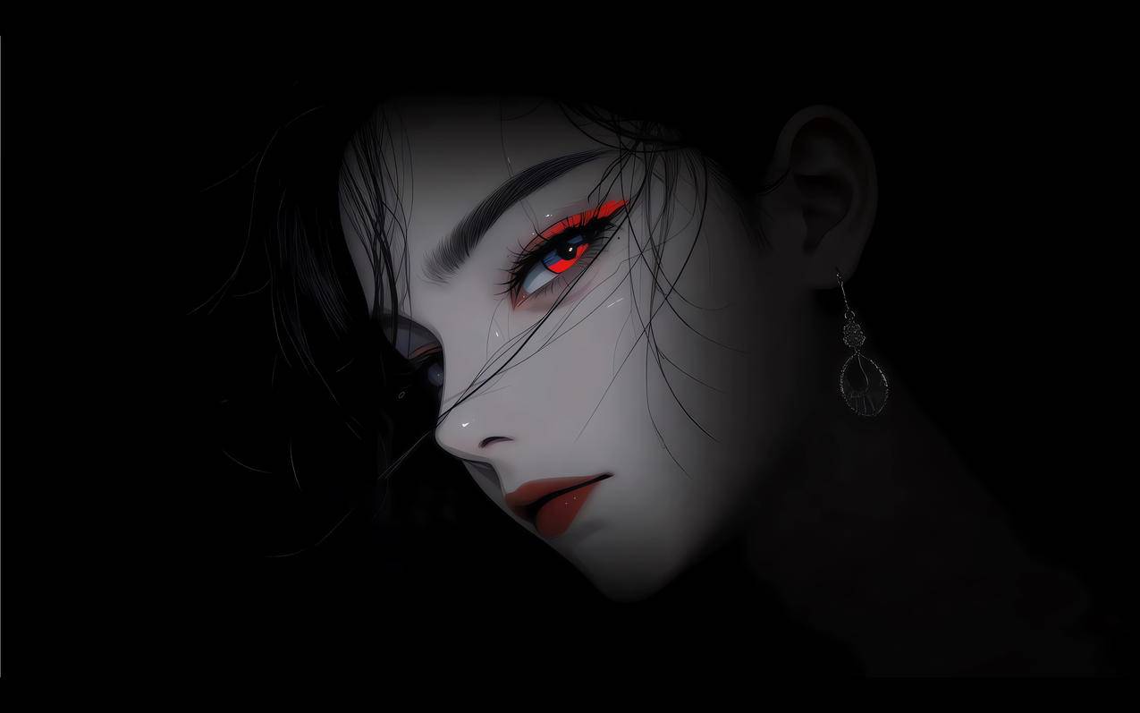 冷艳美女 红蓝色眼睛 黑色背景 4K动漫壁纸3840x2400