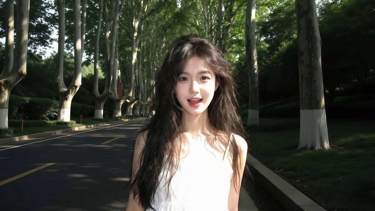 校园长发可爱美女4K电脑壁纸