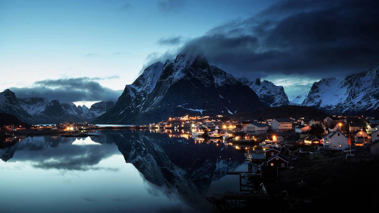 挪威,lofoten,山脉,傍晚,海岸,4k风景高清壁纸