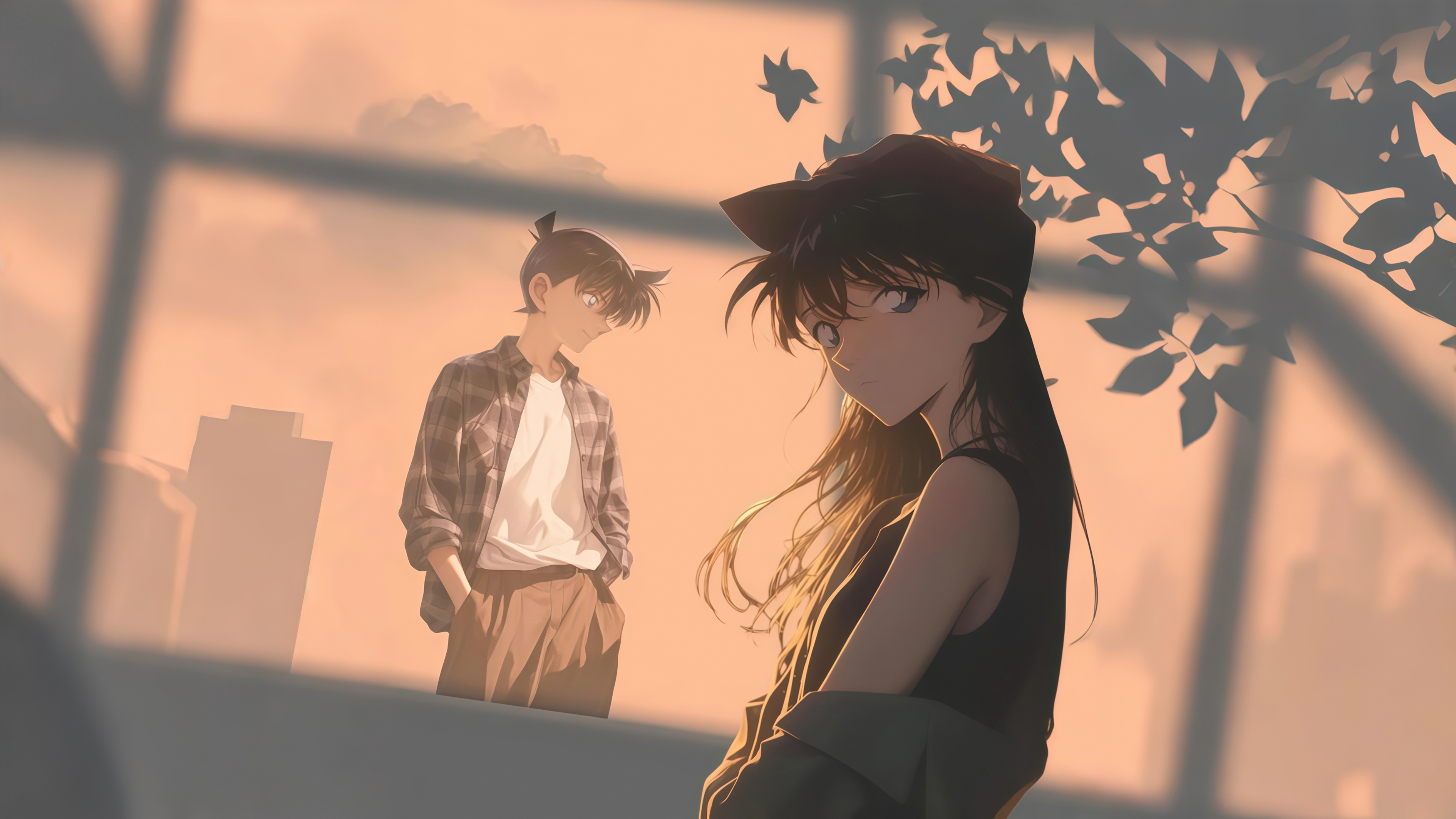 黄昏窗边,动漫人物,小兰,柯南,4K电脑壁纸,3840x2160