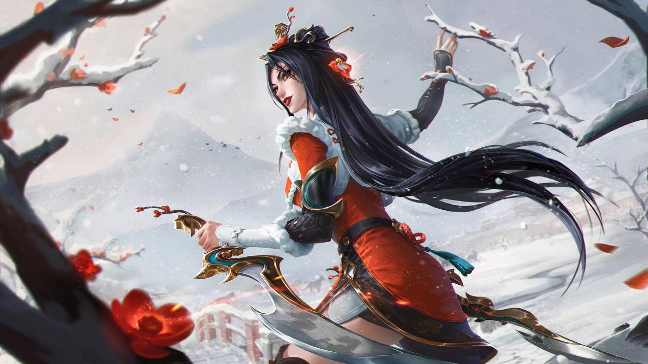 英雄联盟踏雪寻梅卡特琳娜 4K高质量游戏壁纸 3840x2160