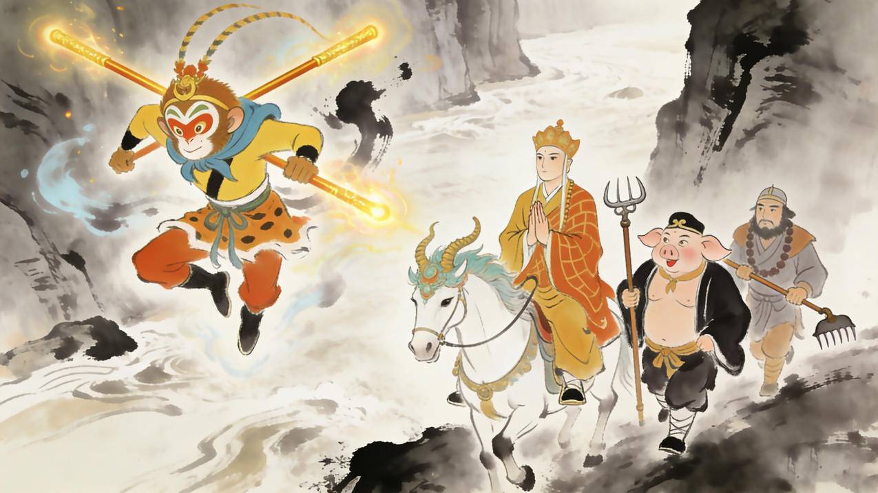 水墨风 悟空师徒四人 西天取经4k壁纸