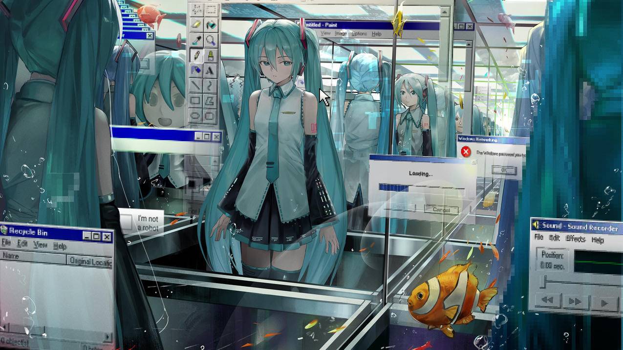 初音 鱼 画画界面 4K高清壁纸