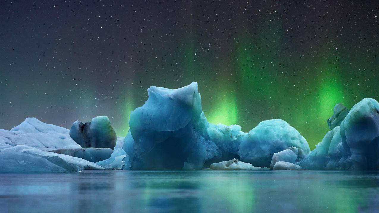 冰,北极光,冰川,蓝色,星空,4k风景高清壁纸