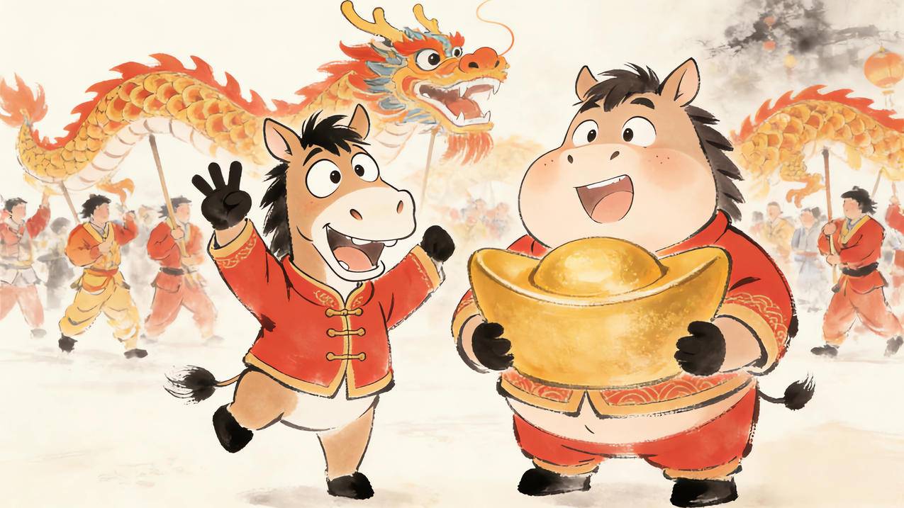 2026马年新年 小马和小胖马 大元宝 舞龙 4k壁纸