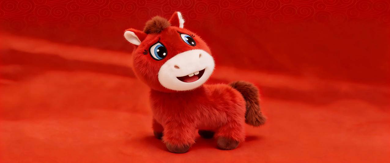 笑笑马 红色背景 3440x1440带鱼屏壁纸