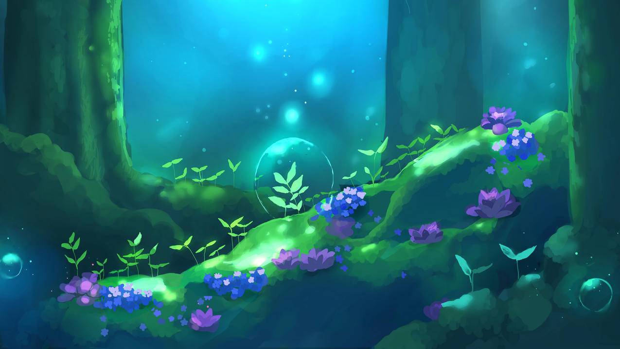 水下森林,泡泡,植物,可爱,4K动漫壁纸