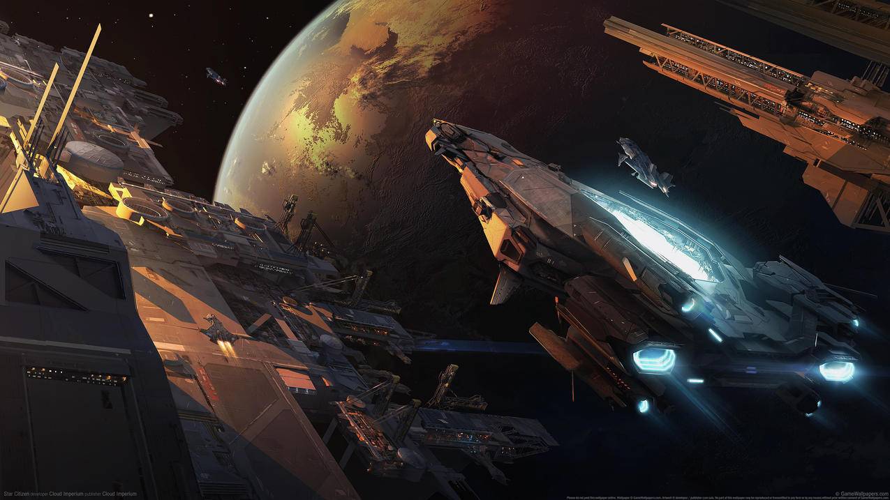 《星际公民-star,citizen》,四架飞船,外太空,4K游戏壁纸