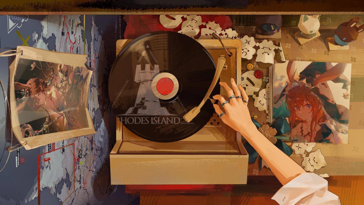 女孩 手指 留声机 复古风 怀旧 4K壁纸