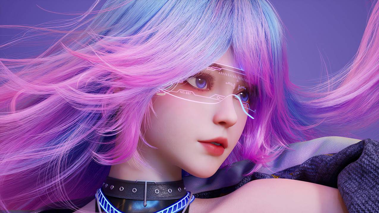 科技女孩 粉色长发 4K壁纸