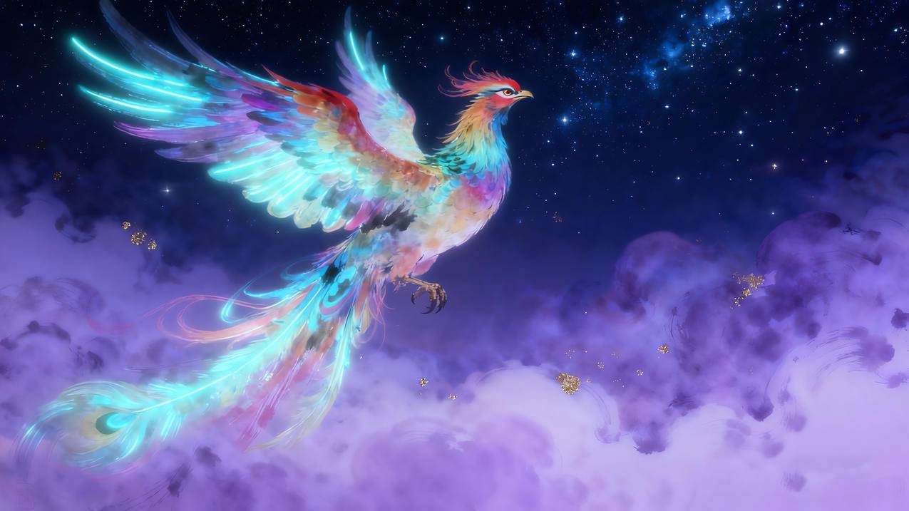 凤凰 星空 紫色的云 唯美4k壁纸