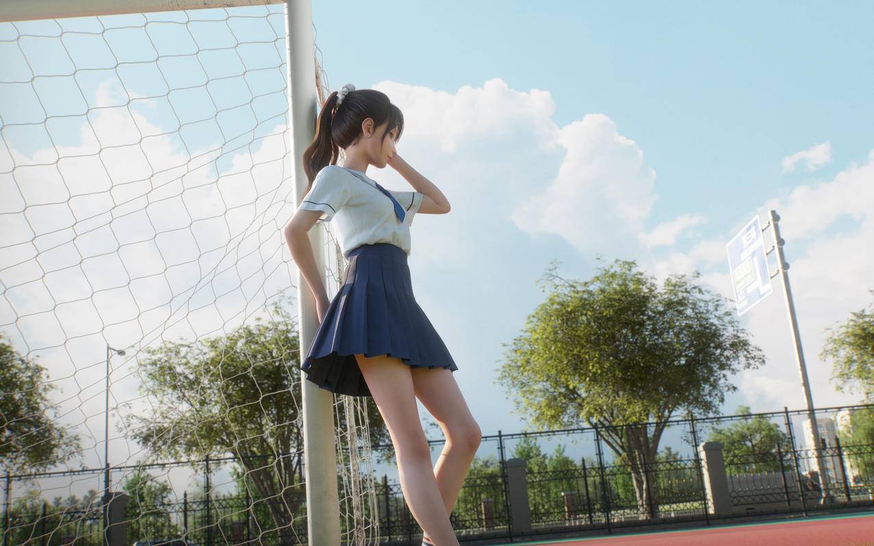 学校足球场 女孩 百褶裙 3K车机壁纸横屏超高清 3200x2000