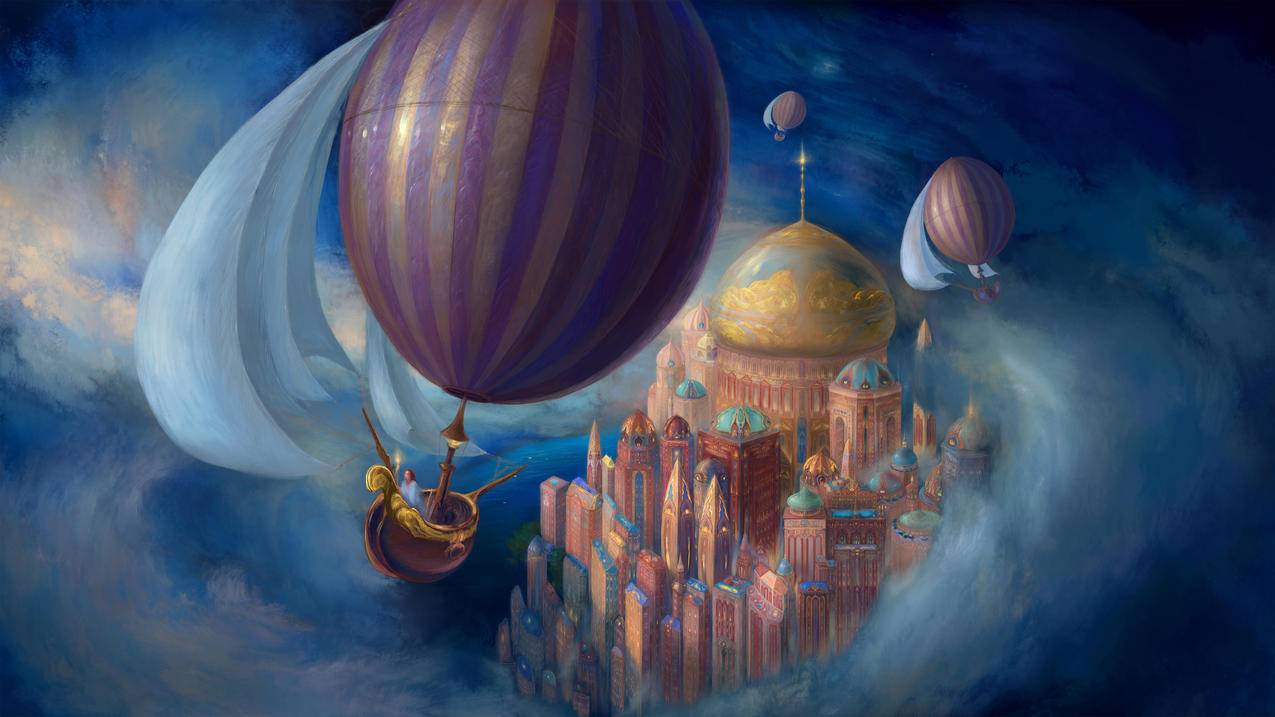 梦想,天空,城堡,热气球,4k高清风景壁纸