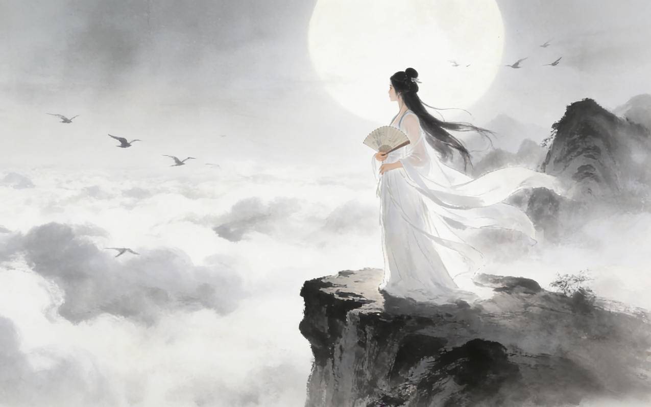 仙气美女 长头发 唯美古风 高山 云海 车机3k壁纸3200x2000
