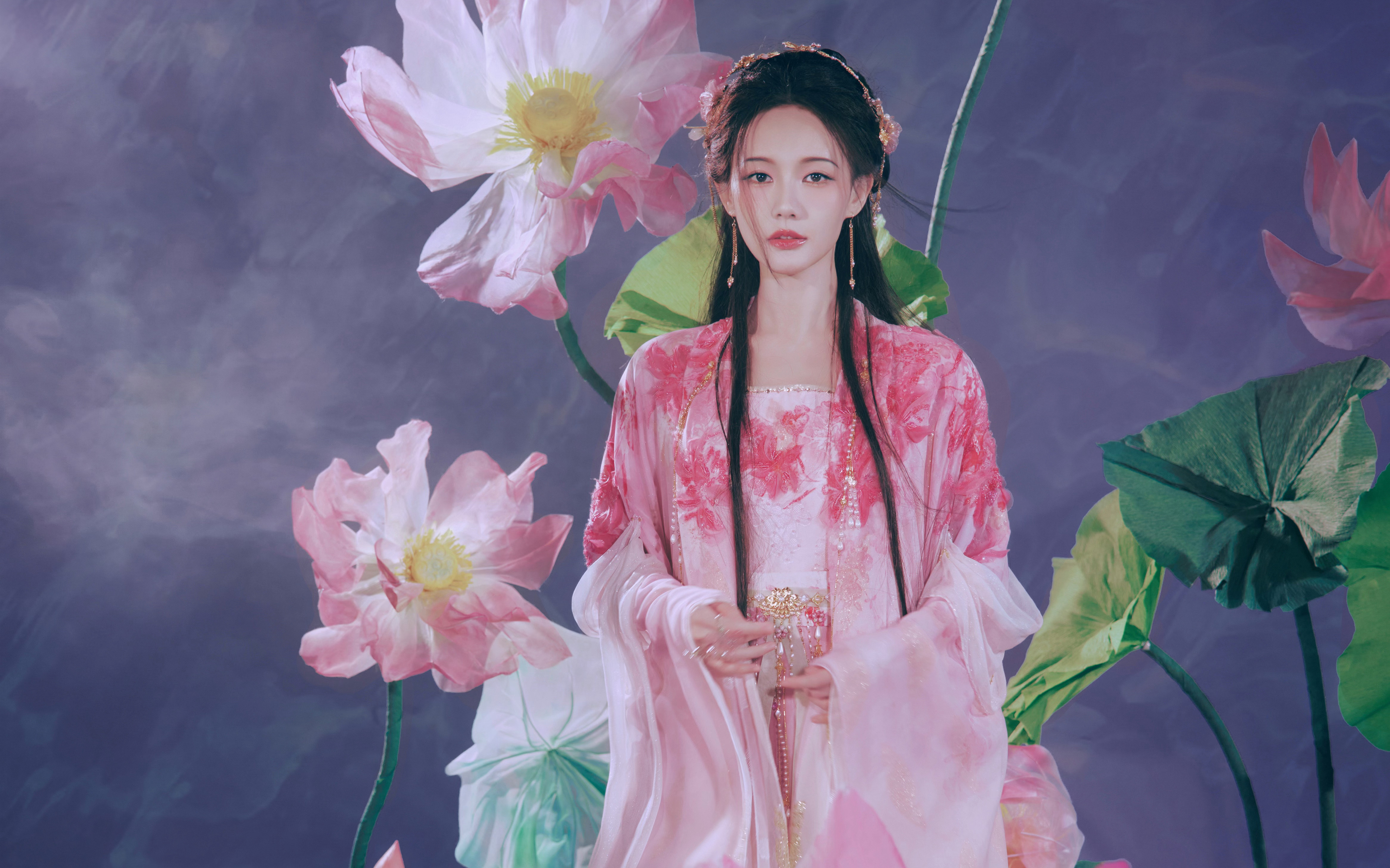 荷花美女,古风,李一桐,4K电脑壁纸,3840x2400
