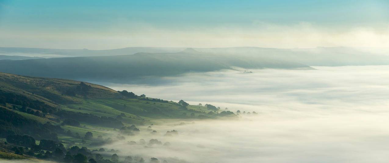 丘陵 日出早晨 薄雾 3440x1440带鱼屏风景壁纸免费
